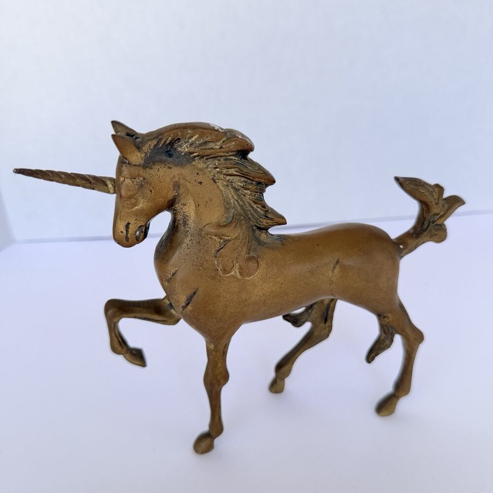 Vintage Brass Unicorn Fantasy Sculpture 6.5 Inch Mythical Figurine - Picture 4 of 8